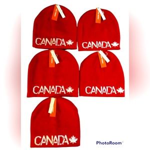 ✅ X5 BRAND NEW WITH TAG Canada Maple Leaf Red Reversible Winter Hat/Toques/Tuque